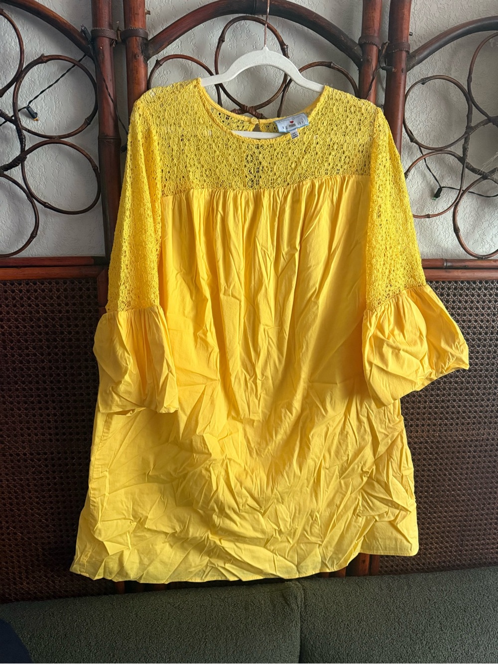 Draper James Yellow Lace Yoke Bell Sleeve Tunic